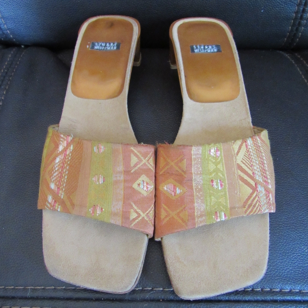 Y2k Stuart Weitzman Open Toe Fabric Mules Size 8 … - image 1